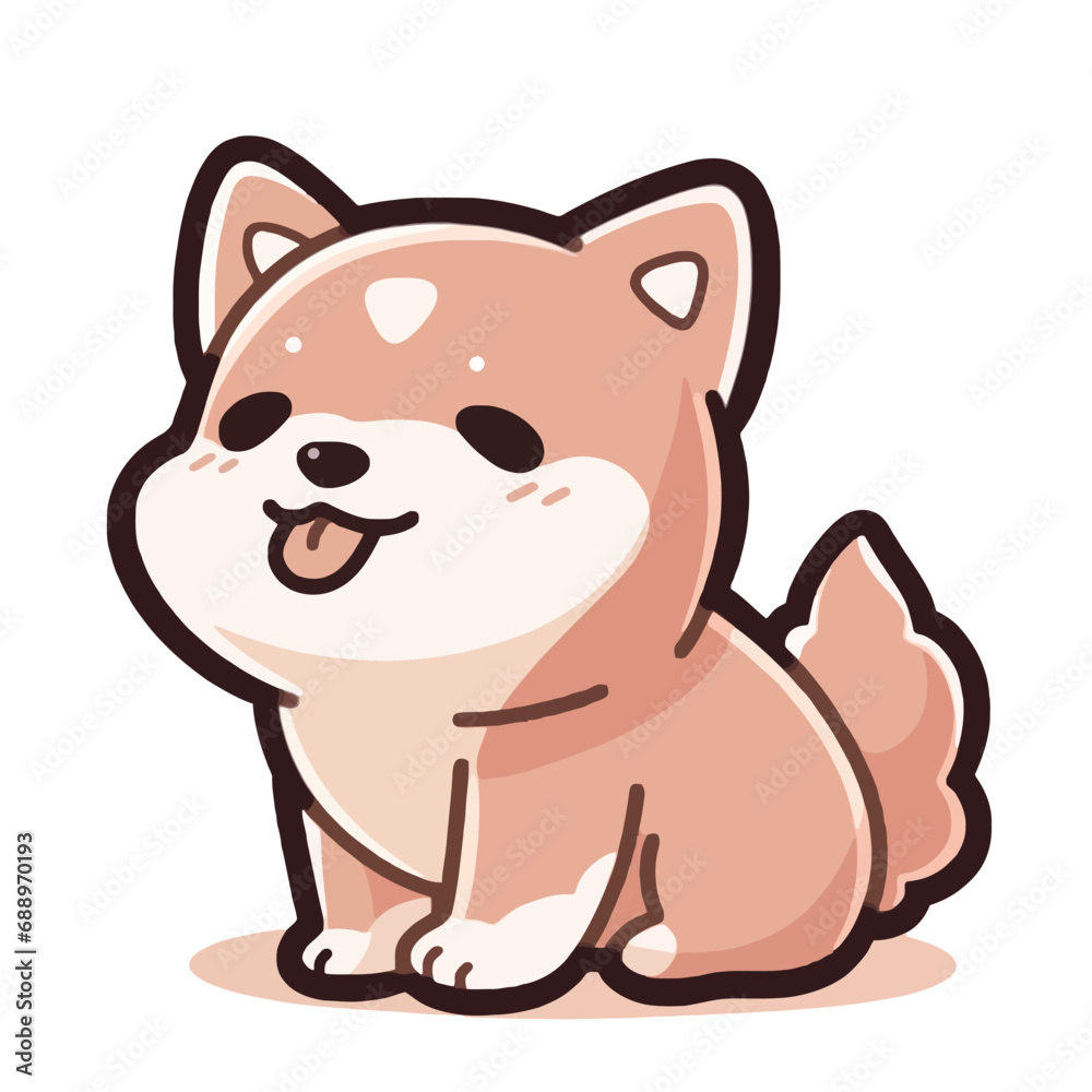 Cute cartoon shiba inu dog on white background. Vector illustration.