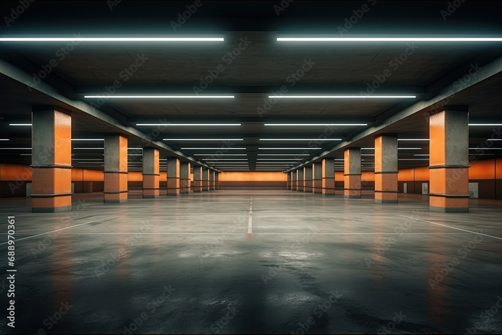 empty large parking basement concrete floor inside a building