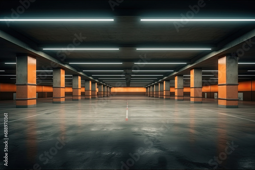 empty large parking basement concrete floor inside a building