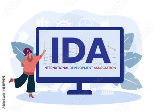IDA, INTERNATIONAL DEVELOPMENT ASSOCIATION acronym. Concept with keyword and icons. Flat vector illustration. Isolated on white.