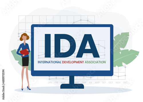 IDA, INTERNATIONAL DEVELOPMENT ASSOCIATION acronym. Concept with keyword and icons. Flat vector illustration. Isolated on white.