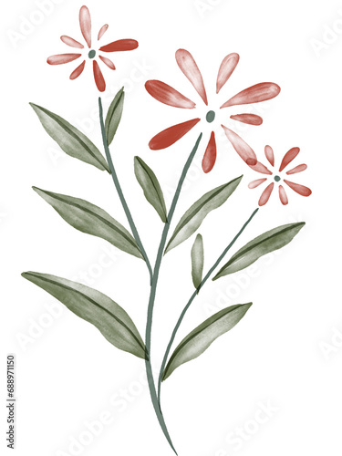 Fototapeta Naklejka Na Ścianę i Meble -  Watercolor Red Flower Graphic Element