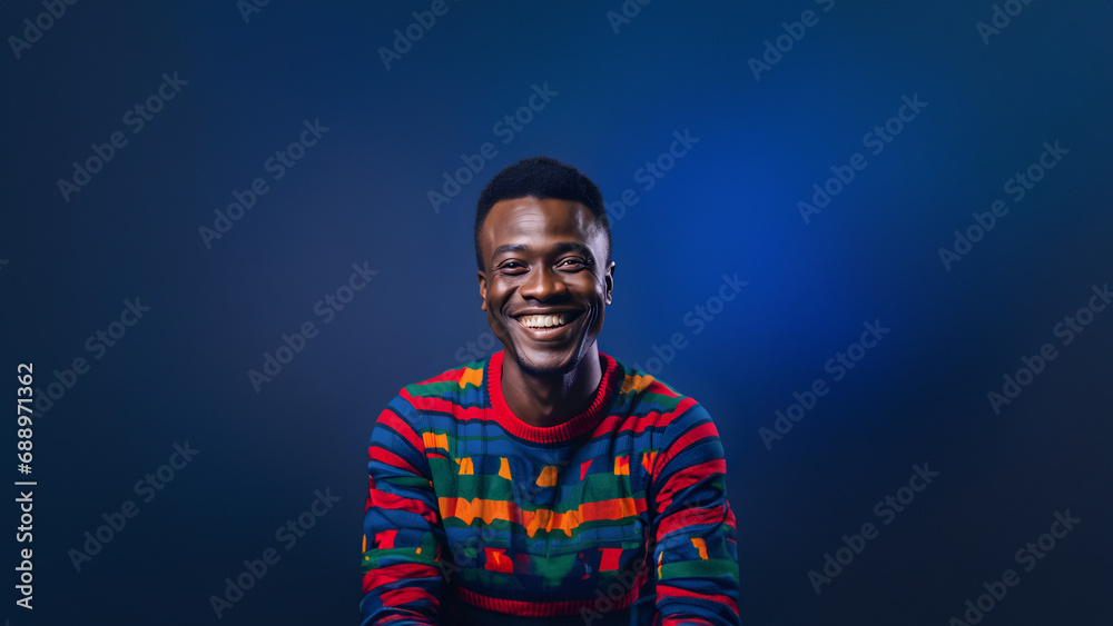 Obraz premium Young man smiling isolated on studio background. Copyspace area