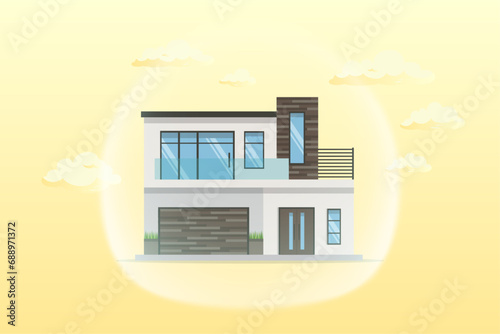 Small house under strong protection from glass cover, house insurance, home ownership assurance, residence, apartment or real estate protection (Vector)