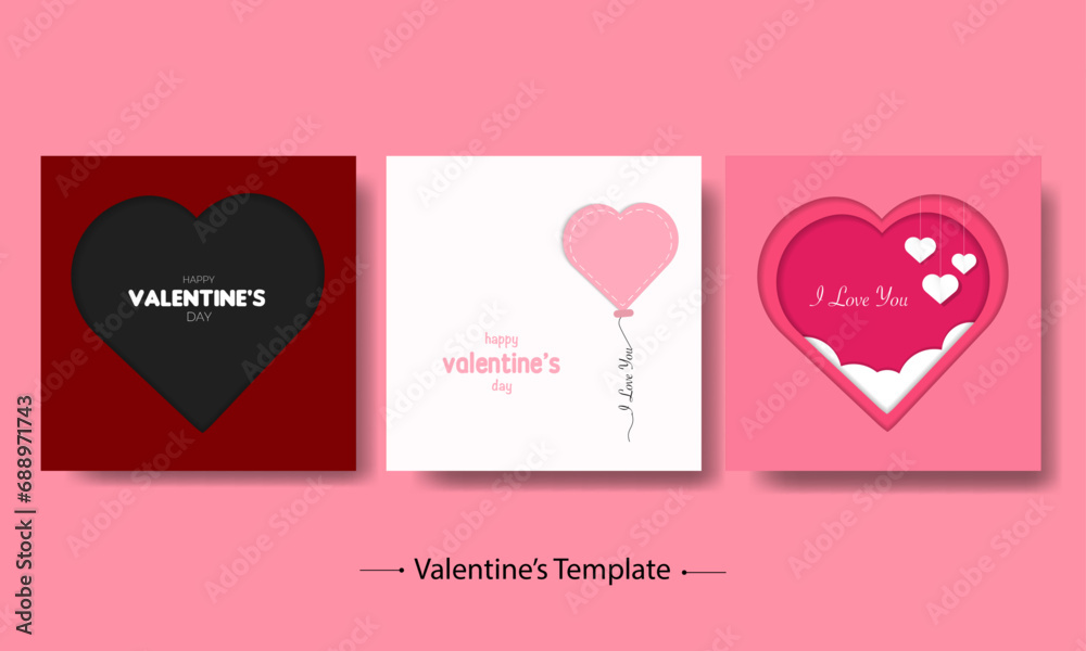 Happy Valentine's Day Card Template Bundle With Hearts