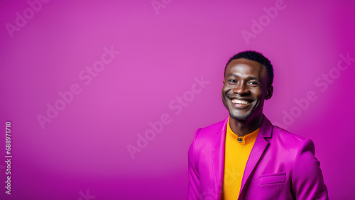 Young man smiling isolated on studio background. Copyspace area © Mangata Imagine