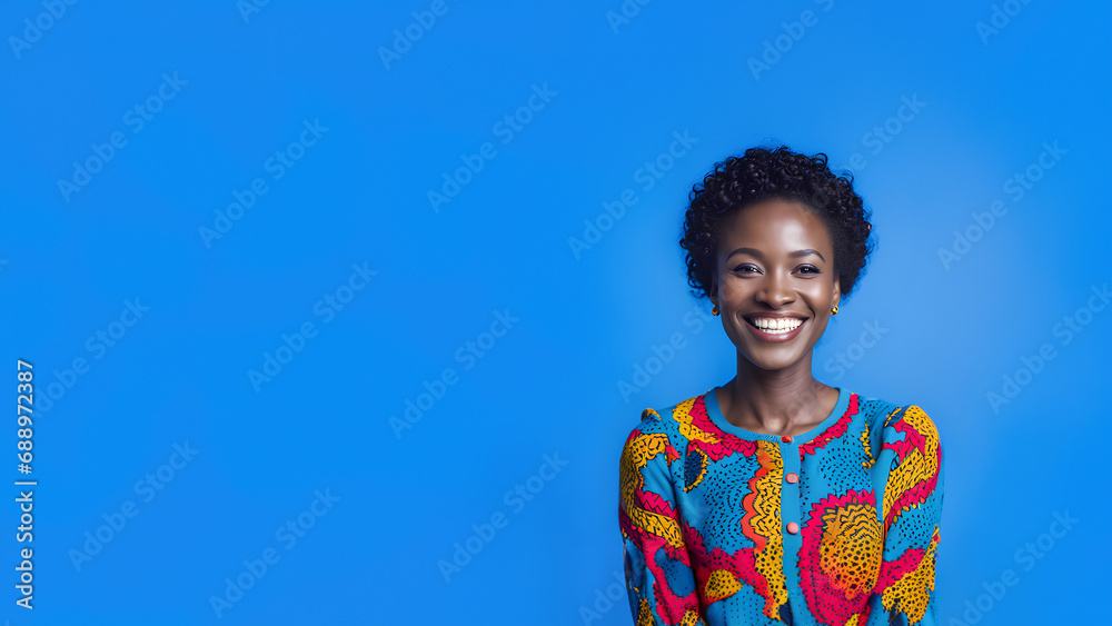 Beautiful young woman smiling isolated on studio background. Copyspace area
