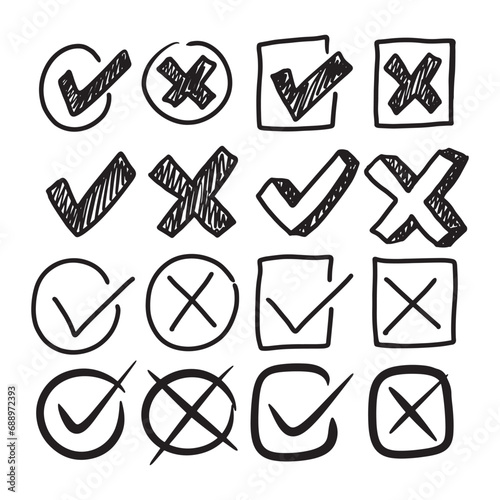 Hand drawn checkmarks and crosses vector