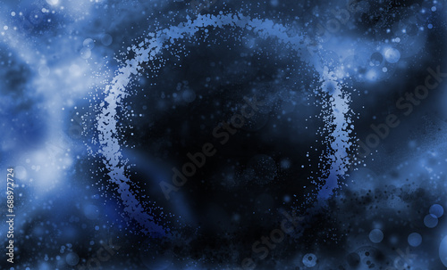 Kosmos - Dunkler Hintergrund mit blauen Lichtbändern und Lichtpunkten mit Bokeh - Rundes Loch