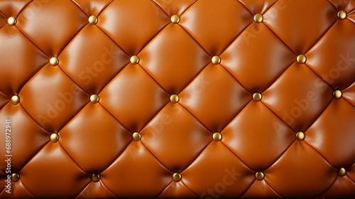 Close up texture of genuine leather with Brown rhombic stitching. Brown leather texture with buttons for pattern and background. 