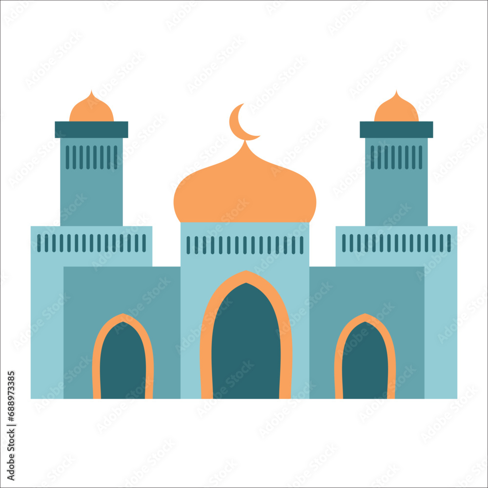 Great modern colorful arabic mosque. cartoon vector illustration of a mosque. Flat mosque vector set. Muslim building for islamic, ramadan, eid design. - obrazy, fototapety, plakaty 