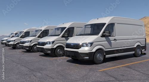 row of generic cargo vans in the parking lot