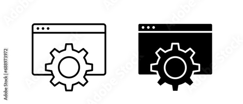 Gear icon vector set. Update, upgrade, install in browser window symbol