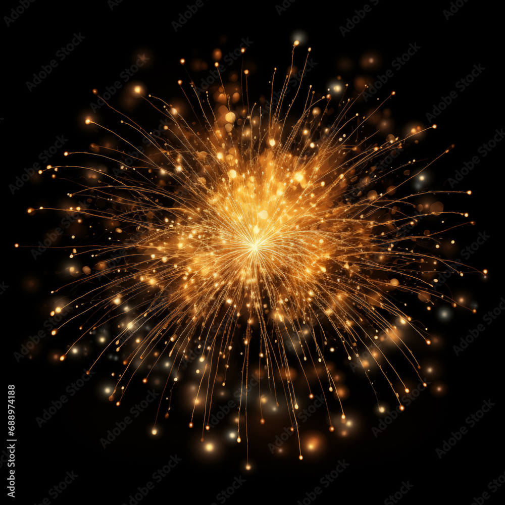 Fototapeta premium Golden fireworks on black background isolated