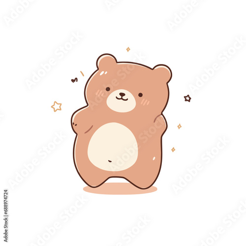 Cute teddy bear sitting on white background. Vector illustration.