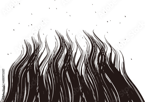 筆で描いた和風の揺れる炎モノクロ