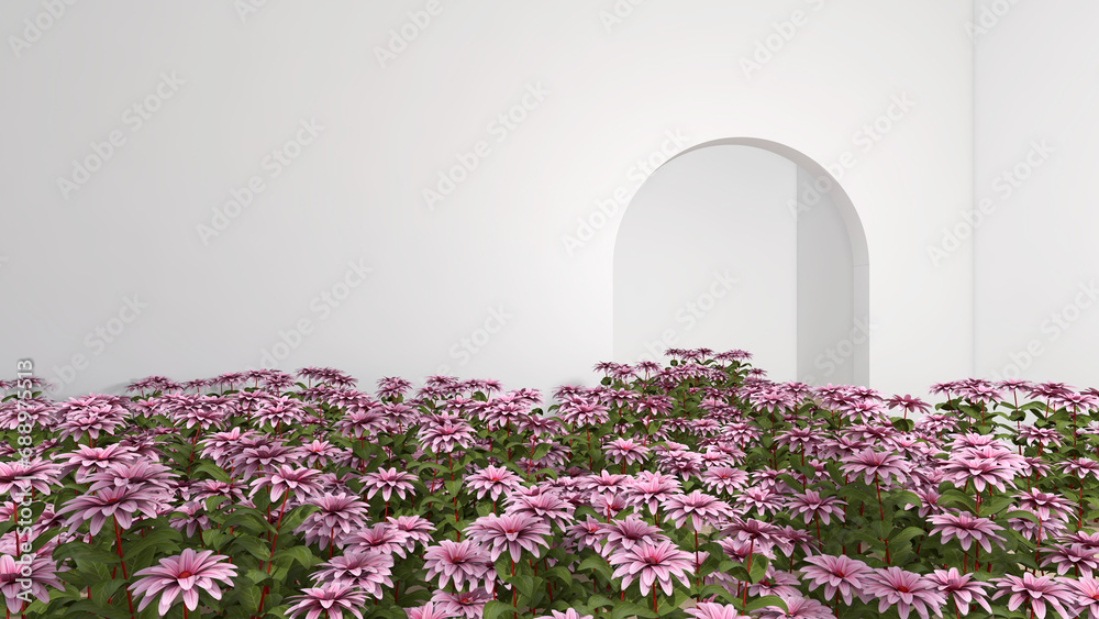Naklejka premium The room is full of flowers. 3D illustration, 3D rendering