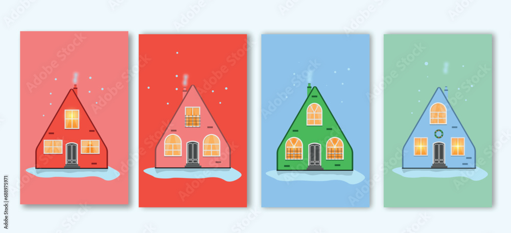 new year landscape with houses vector illustration