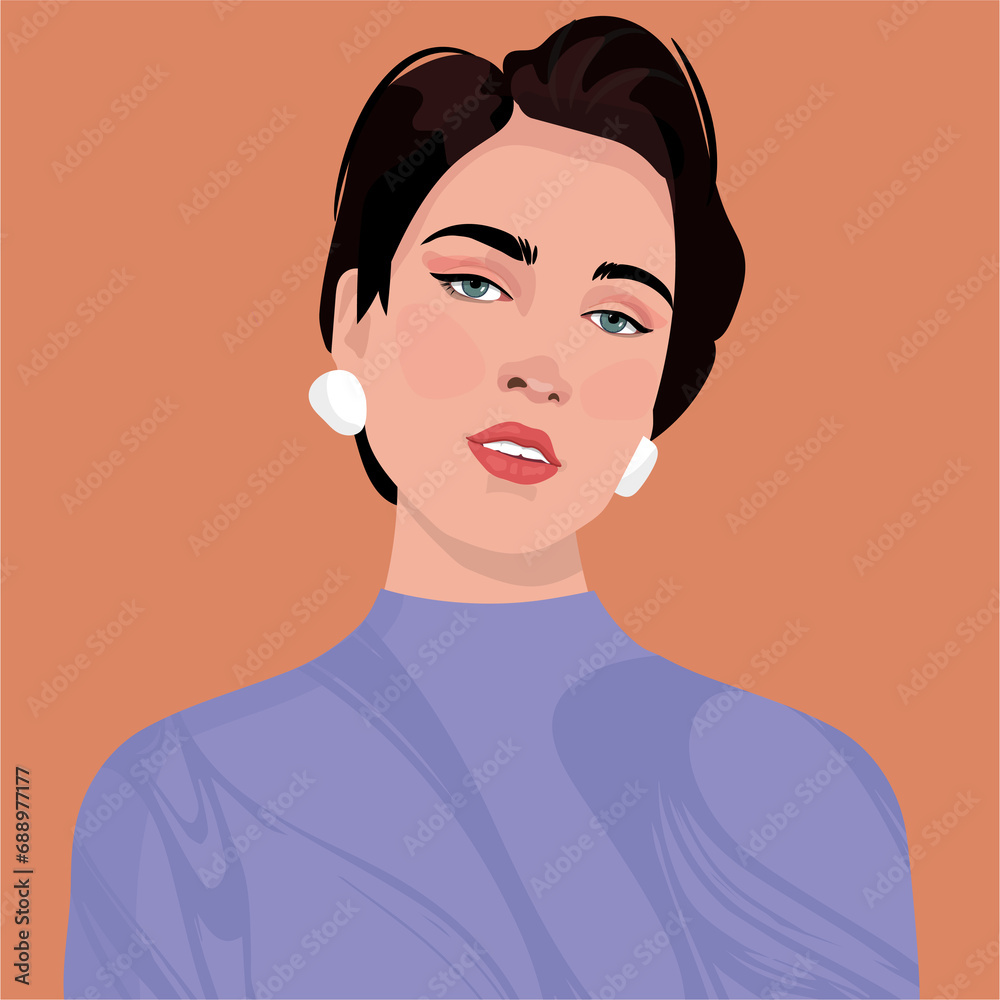 Beautiful young girl with a short haircut. Avatar for a social network. fashion illustration isolated on background. Beautiful young girl with a short haircut. Avatar for a social network. fashion illustration isolated on background.