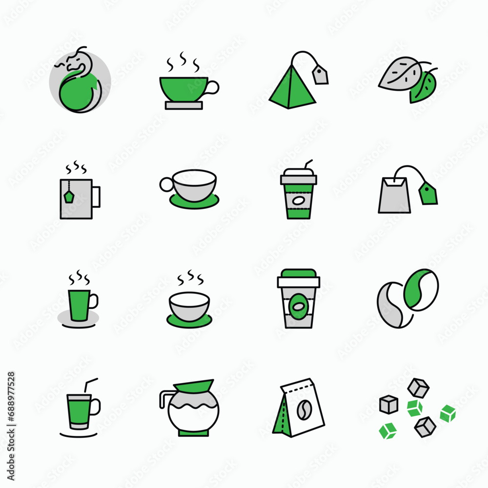 Set of Coffee and Tea Vector Line Icons. Contains such Icons as Cup of ...