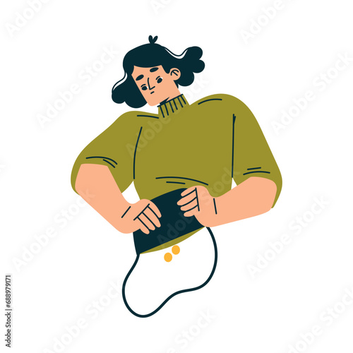 Poor Woman Character with Empty Wallet Having No Money Vector Illustration