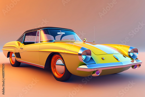Low poly:isolated beautiful retro car close up ,generated AI
