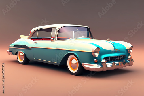 Low poly isolated beautiful retro car close up  generated AI