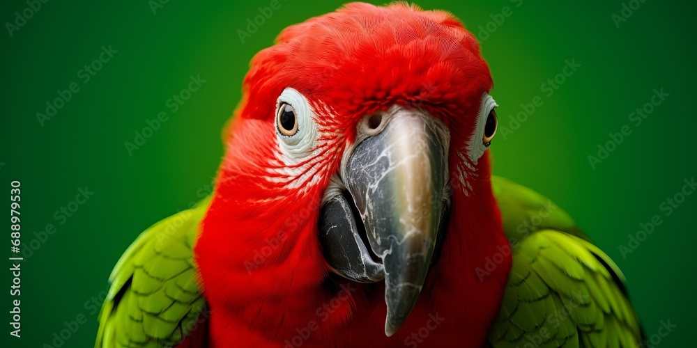 Fototapeta premium Close-up of a Scarlet Macaw with a vibrant green background