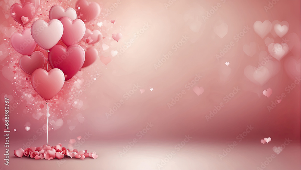 Valentine pink blurred background with heart. AI generated