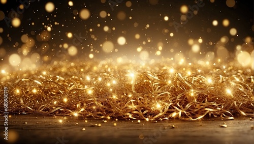 Golden Christmas particles and sprinkles background. AI generated