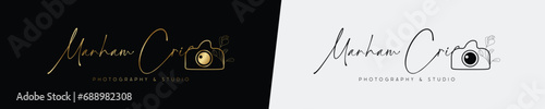 camera logo, modern wedding photography signature logo icon vector