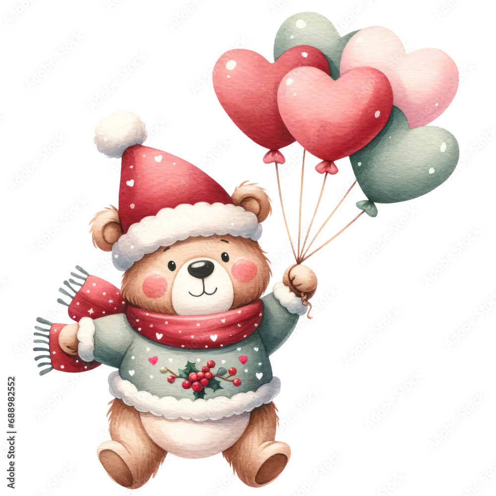 A cute bear with heart shaped balloon