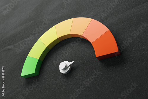 Generic indicator gauge on a dark background showing different levels. Monitoring concept. 3D Rendering photo