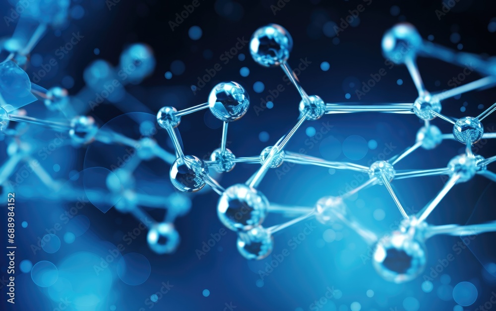 A close-up view of interconnected molecules illuminated in blue light showcasing the beauty of chemistry A close-up view of interconnected molecules illuminated in blue light showcasing the beauty of chemistry