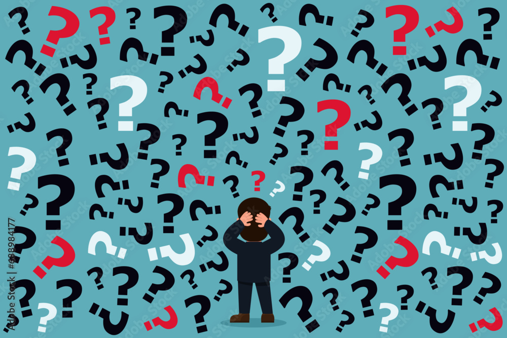 Questions Puzzled ฺPuzzled businessman standing with questions Dilemma and the confusing ...