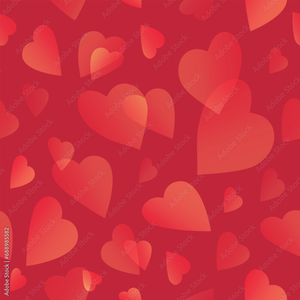 St Valentine's seamless pattern with transparent hearts in festive red background