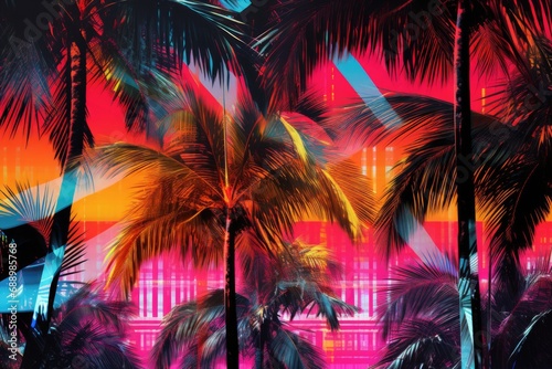 Colorful  Palm Trees Collage background  © kramynina