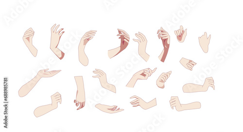 Pack of cartoon hands in various gestures. Vector illustrations on isolated background