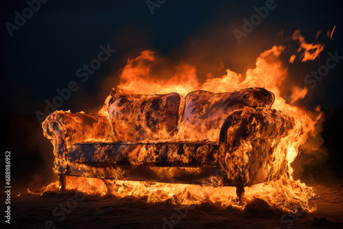 Infernal Comfort: The Unyielding Blaze of a Sofa Consumed by Flames