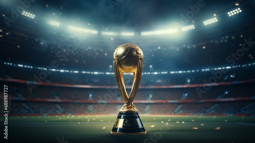 
World cup trophy on empty stadium background