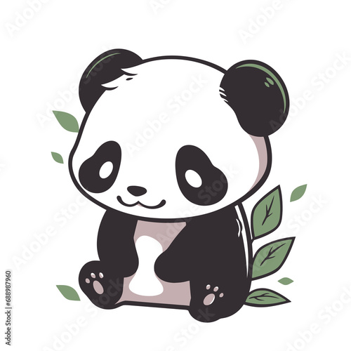 Cute cartoon panda bear with a bamboo. Vector illustration.