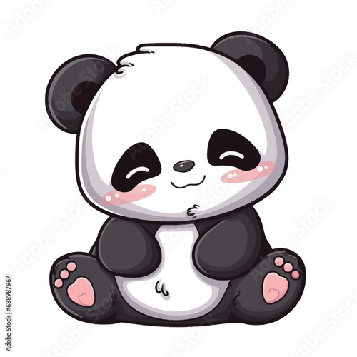 Fototapeta Naklejka Na Ścianę i Meble -  Cute cartoon panda bear with a bamboo. Vector illustration.