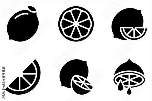 Lemon icon set. Fresh lemon fruits on white background. color editable photo