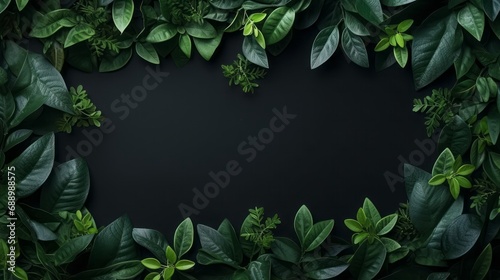 Frame made of green leaves, Empty white board space,Space for entering text .