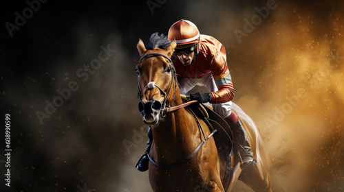 Jockey champion on racing horse © standret