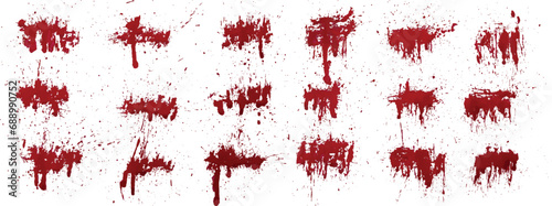 Handmade red blood ink splatter set. Blood terror paint vector splash background