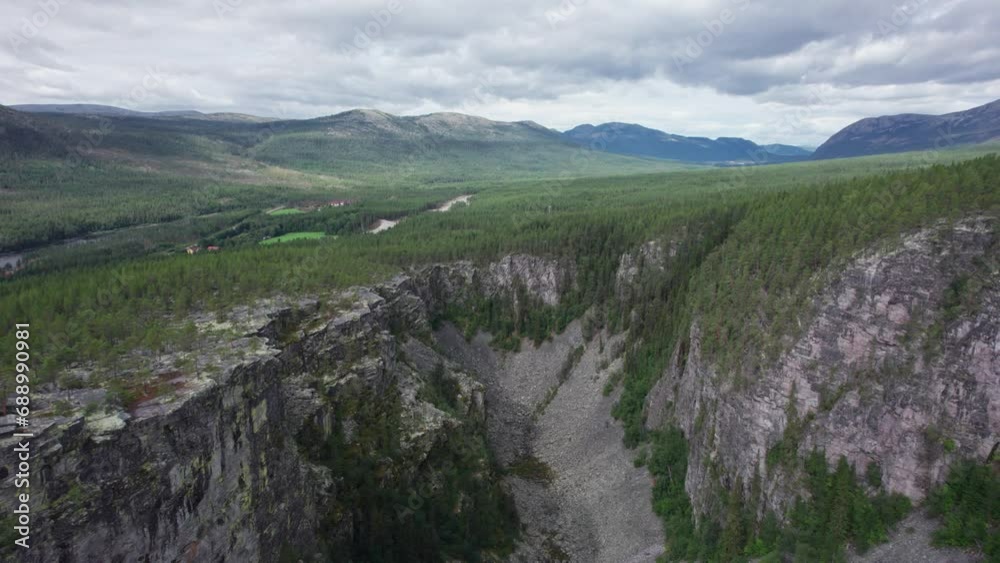 The lush Nordic Landscape the surrounds the Jutulhogget canyon is displayed in this drone shot
The lush Nordic Landscape the surrounds the Jutulhogget canyon is displayed in this drone shot