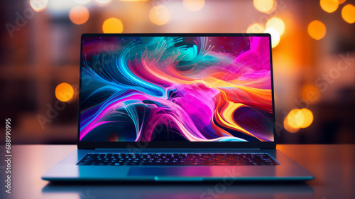 Laptop screen displaying dynamic vivid colors © standret