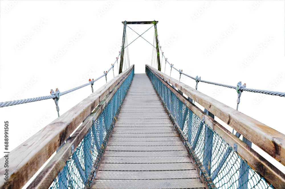 Obraz premium Old wooden suspension bridge isolated png