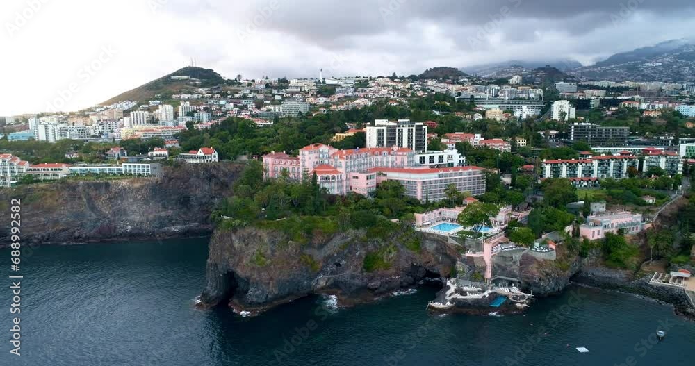 Funchal in Madeira with a slow aerial push-in towards the Hotel of Reid's Palace Funchal in Madeira with a slow aerial push-in towards the Hotel of Reid's Palace